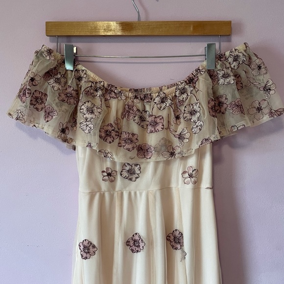 • blush embroidered floral off the shoulder gown • - Picture 4 of 16